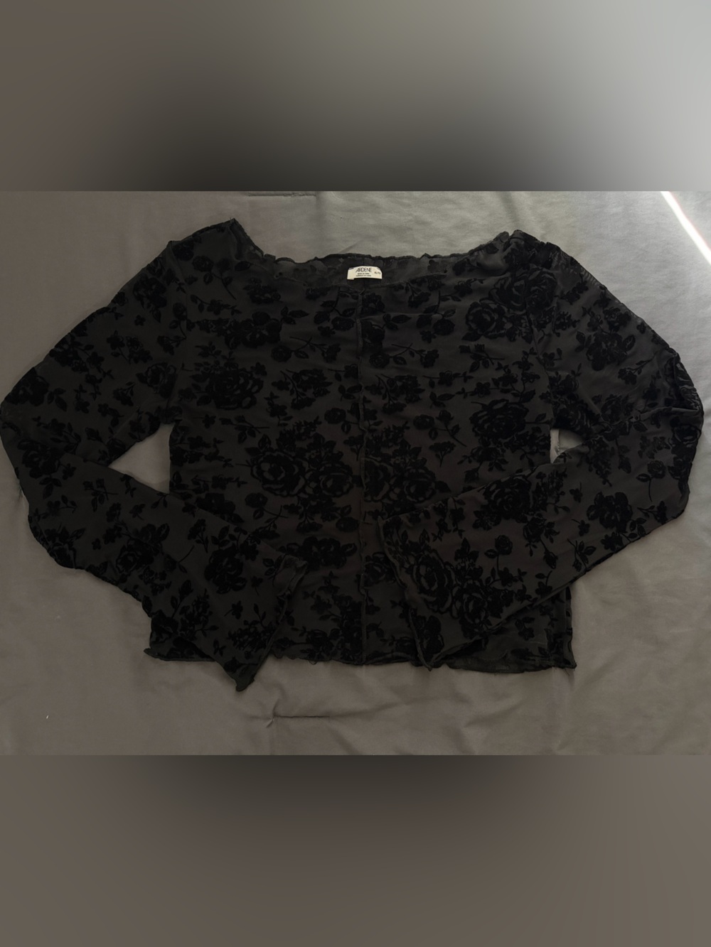 Ardene Black Sheer Floral Burnout Long Sleeve Chemise Top